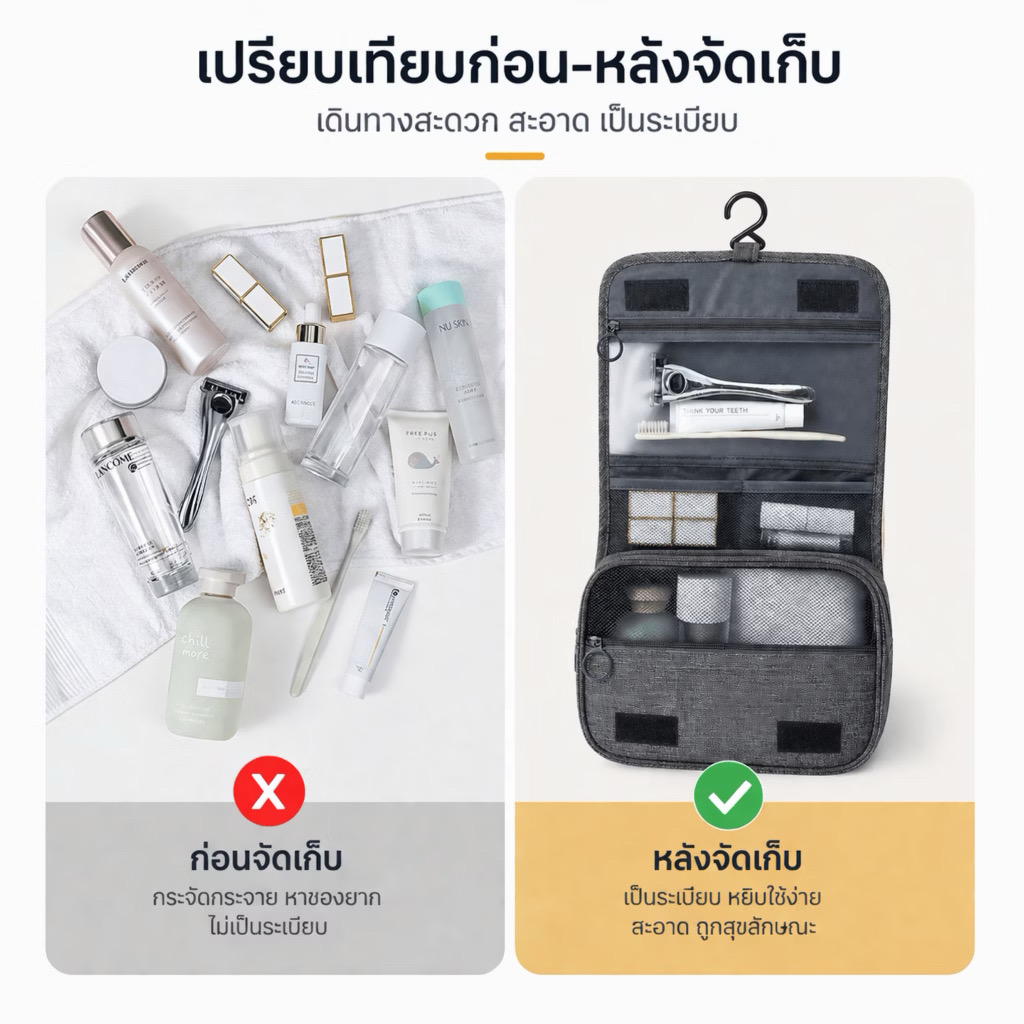 กระเป๋าใส่เครื่องอาบน้ำ สามารถแขวนได้